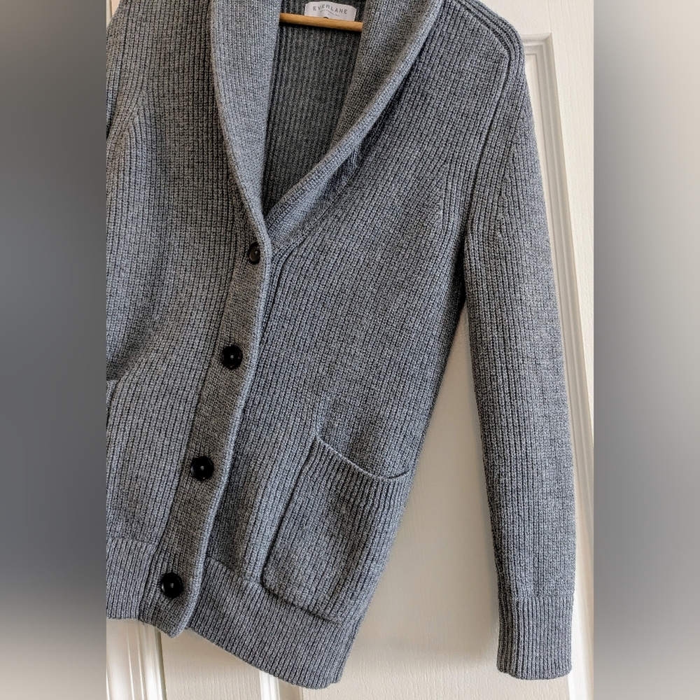 Everlane The Chunky Knit Wool Gray Cardigan Small Cabincore Preppy Academia - Picture 6 of 13